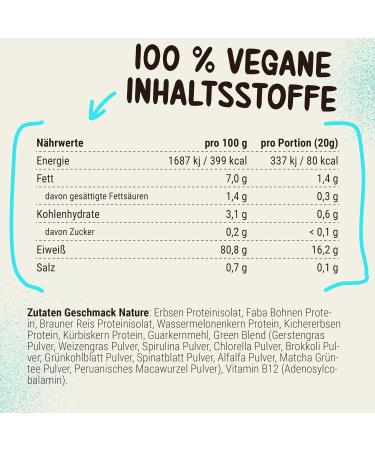 Powerstar Vegan Protein 500g - Soy-Free Sweetener & Aroma-Free Multi-Component Powder with 10 Superfoods | German Made | Nature Unsweetened - Buy Online on GoSupps.com