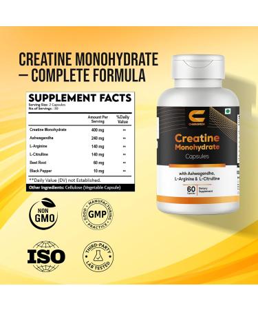 CHARMSVEDA Creatine Monohydrate Capsules with Ashwagandha L-Arginine & L-Citrulline Support Joint & Muscle Health Overall Wellness & Immune Support* 60 Vegan Capsules - Buy Online on GoSupps.com
