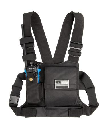 LUITON Radio Chest Harness with Reflective Strips Shoulder Holster Radio Vest Holder Two Way Radio Vest Rig Walkie Talkie Case with Front Pack Pouch for Motorola/Midland/Kenwood/Baofeng/Retevis 22165 Black