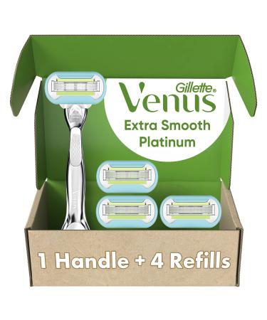 Gillette Venus Platinum Extra Smooth Razors for Women, 1 Venus Razor, 4 Razor Blade Refills, Metal Handle with Anti-Slip Grip