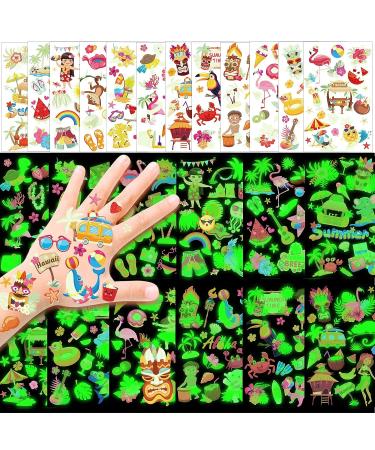 Hawaiian Tropical Flamingo Glow in the Dark Tattoos - Set of 120+ | Summer Pool Party Decoration for Kids - Buy Online on GoSupps.com