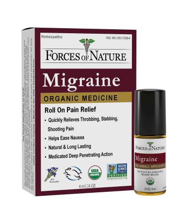 Forces of Nature -Natural, Organic Migraine Pain Relief (4ml) Non GMO, No Harmful Chemicals -Alleviate Prodrome, Aura, Headache, Fatigue, Light and Sound Sensitivity, Nausea Associated with Migraines 0.14 Fl Oz (Pack of 1)