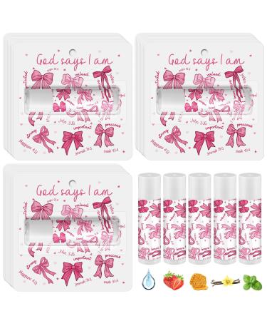 Sacubee 25 Pack Pink Bow Christian Gifts Bulk for Women Men Religious Lip Balms Bulk Church Party Favors Christmas Party Gifts Stocking Stuffers Bible Verse Study Supplies for Employee Staff Coworkers