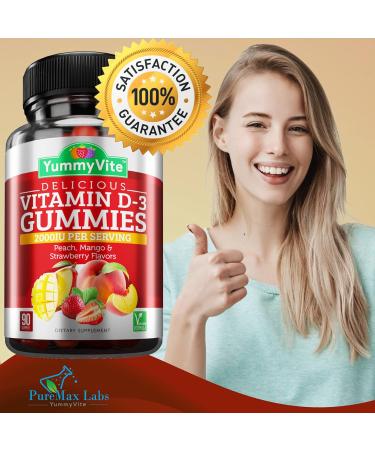 YUMMYVITE Vitamin D3 Gummies - 90 Count | Peach Mango Strawberry Flavor | Immune Support Supplement | Vegetarian Formula - Buy Online on GoSupps.com