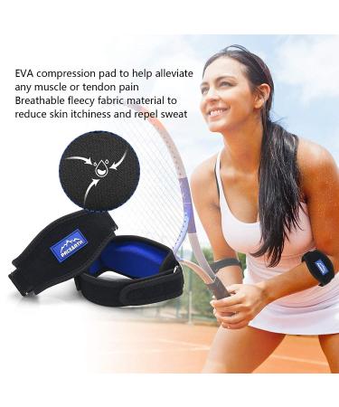 Tennis Elbow Brace with Metal Buckle Compression Pad - 2-Pack, Adjustable Straps for Pain Relief and Tendonitis Support in Blue - Unisex Design - Buy Online on GoSupps.com