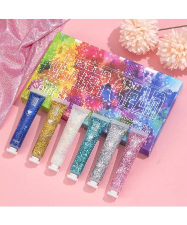 6 Colors Glitter Gel Set for Eyes, Hair, Nails - Sparkling Mermaid Holographic Sequins - Festival & Halloween Makeup Kit - Buy Online on GoSupps.com
