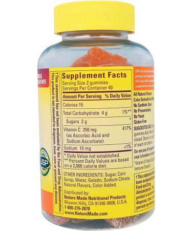 Nature Made Vitamin C Gummies - Tangerine Flavor, 250mg, 80 Count | Immune Support - Buy Online on GoSupps.com