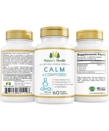 Nature's Health Calm and Composed Valerian Root & Passion Flower Formula - Stress Relief Supplement - 1000mg - 60 Capsules - Buy Online on GoSupps.com
