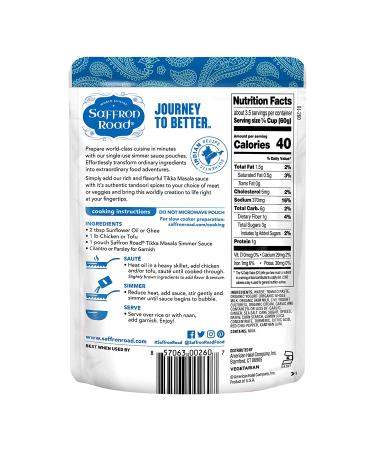 Saffron Road Tikka Masala Simmer Sauce - Non-GMO, Gluten-Free, Halal, Kosher, Vegetarian (7 oz, Pack of 8) - Buy Online on GoSupps.com
