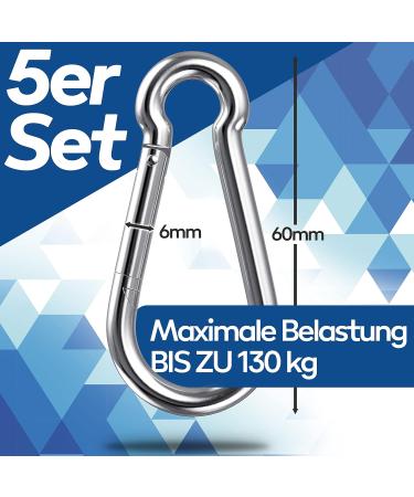 Garsiduro Stainless Steel Carabiner - Professional DIN 5299 Rustproof Hook for Fire Brigade Key Ripper Heavy Load - 5 Pack - Buy Online on GoSupps.com