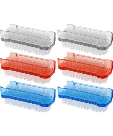 Com -Four 6x hand washing brush in bright colors - nail brush for hand and nail cleaning selection varied (6 pieces - transparent+red+blue)