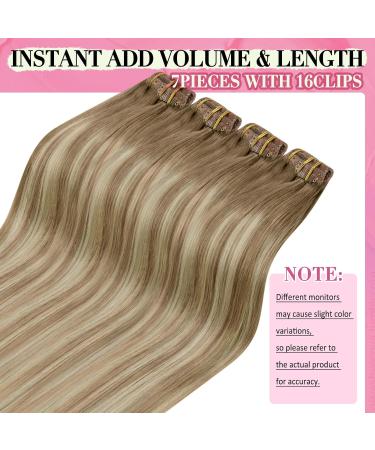 Youngsee Clip In Extensions - Real Hair Ombre 50cm Balayage Medium Brown & Platinum Blonde - 120g 7pcs - Premium Quality Hair Extensions - Buy Online on GoSupps.com