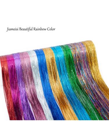 Glitter Hair Tinsel Extensions Kit - 12 Colors, 3200 Strands, 46inches - Fairy Hair Accessories - Buy Online on GoSupps.com
