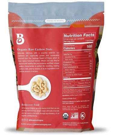 Botanica Raw Whole Cashews 24 oz - Organic, Crunchy, Unsalted, Vegan - Keto & Paleo Friendly - 1.5 lb Pack - Buy Online on GoSupps.com
