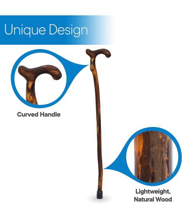 RMS 36-Inch Natural Wood Walking Stick - Handcrafted Offset Cane with Smooth Derby Handle - Buy Online on GoSupps.com