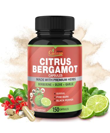 Cadane Citrus Bergamot Supplement Capsules with Berberine Olive Guggul Garlic Pine Bark Black Pepper - 150 Caps for 5 Months Supply