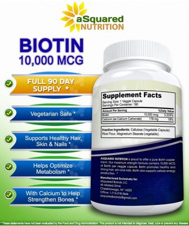 Max Strength 10000mcg Biotin Supplement for Skin, Hair, Nails & Energy - 180 Capsules - Buy Online on GoSupps.com