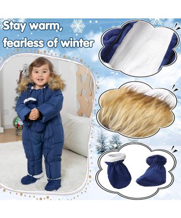 Milkiwai Newborn Baby Hooded Snowsuit | Unisex Winter Rompers with Fleece Lining and Detachable Gloves - Blue 73 - Buy Online on GoSupps.com
