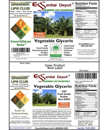 Glycerin Vegetable - 1 Quart (43 oz.) - Non GMO - Sustainable Palm Based - USP - KOSHER - PURE - Pharmaceutical Grade - Buy Online on GoSupps.com