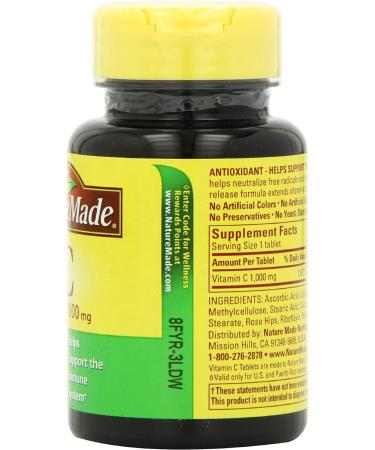 Nature Made Vitamin C 1000mg Time Release Tablets with Rose Hips - Immune System Support - 60 Count - Buy Online on GoSupps.com
