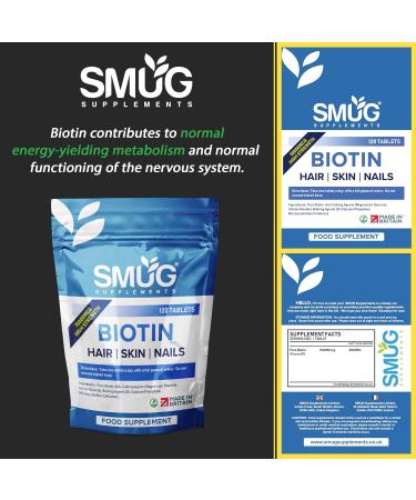 SMUG Supplements Biotin 10000mcg Tablets - 120 High Strength One-a-Day Pills for Hair, Skin & Nails - Vegan, Made in Britain - Buy Online on GoSupps.com
