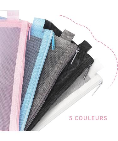 Classycoo Mesh Pen Bag 5 PCS Zipper Mesh Pencil Bags Multifunctional Makeup Bag A-5 Colors - Buy Online on GoSupps.com