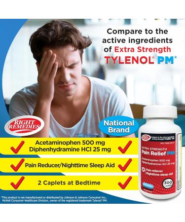 Extra Strength Pain Relief PM & Nighttime Sleep Aid - 300 Caplets | Acetaminophen 500mg & Diphenhydramine 25mg | Non-Habit Forming Compare to Tylenol PM - Buy Online on GoSupps.com