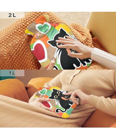 Hot Water Bottle 2L with Cat Hearts Cover - Winter Hand & Feet Warmer for Pain Relief | International Shipping Available - Buy Online on GoSupps.com