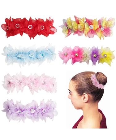 Pai Sence 6pcs/Pack Ballet Bun Wrap Organza Flowers for Girls Ballerina Bun Wreath Headpiece Women Dancer Ladies Hair Accessories for Competitions Wedding Birthday Party Gift (B) BLB