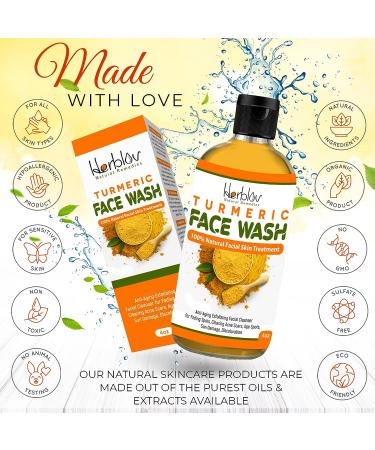 Herblov Turmeric Face Wash 4oz - Natural Anti Aging Exfoliating Cleanser for Acne Scars & Sun Damage - Buy Online on GoSupps.com
