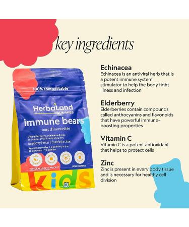 Herbaland Vegan Immune Boost Kids Gummies - Vitamin C, D3, Zinc, Echinacea, Elderberry - 90ct | Sugar-Free & Gluten-Free, Raspberry Lemon Flavor - Buy Online on GoSupps.com