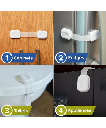 Child Safety Strap Locks (10 Pack) - Baby Proofing Cabinets, Drawers, Toilet, Fridge & More | Easy Installation with 3M Adhesive Pads | No Drilling Required - White - Buy Online on GoSupps.com
