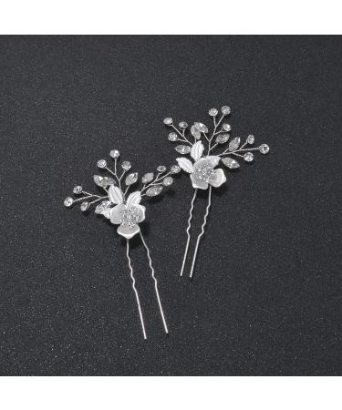 Bridal Hair Accessories Beusoulover Wedding Hair Pins 2 Packs Vintage Floral Silver Hair Clips Crystal Rhinestone Hair Pieces for Brides Bridesmaids Girl Women Prom (silver)