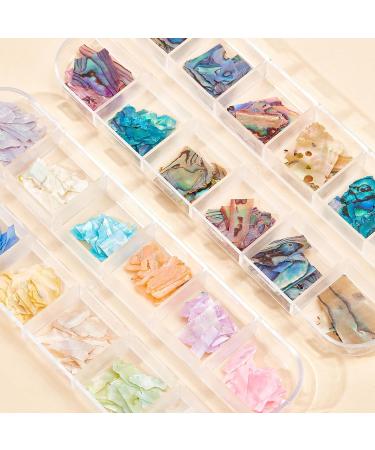 NICENEEDED 24 Grids Seashell Nail Art Nail Flakes Irregular Abalone Seashell Nail Art Slices Colorful Mermaid Nail Jewels Sequins Nail Charms for Women Nail Decoration - Buy Online on GoSupps.com
