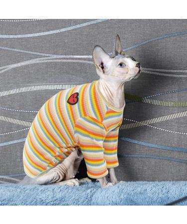 Pumyporeency Sphynx Cat Sweater - Warm Cotton Vest for Hairless Cats & Kittens (XXL Yellow Stripes) - Buy Online on GoSupps.com