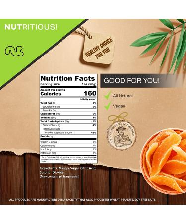 Sun Dried Mango Slices with Added Sugar (16oz) - Sweet Dehydrated Fruit Snack in Resealable Bag - Vegan & Kosher Certified - Buy Online on GoSupps.com