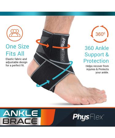 PhysFlex Ankle Brace - Adjustable Compression Sleeve for Sprained Ankle, Achilles Tendon, Plantar Fasciitis - Gray, Ideal for Men & Women - Buy Online on GoSupps.com
