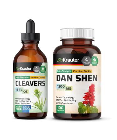 BIO KRAUTER Cleavers Tincture 4 Fl. Oz. & Dan Shen 100 Capsules