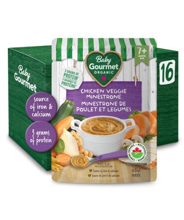 Baby Gourmet Organic Meals - Chicken Minestrone - Non-GMO BPA-Free No Added Sugar Or Salt No Fillers Or Thickeners 128ml - 16 Pack