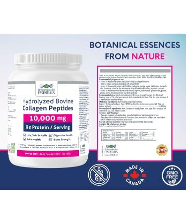 Orthomolecular Hydrolyzed Bovine Collagen Peptides Powder 10 000mg 425g - Vitamins for Bone Strength Digestive Health Joint Health Hair Skin and Nail Vitamins - Collagen Supplement - Research Based Advanced Formulas - Orthomolecular Essentials Formulated  - Buy Online on GoSupps.com