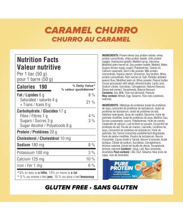 Pure Protein Bars - Nutritious Gluten Free protein bar made with Whey protein blend - low sugar protein snack. Deliciously satisfying. Caramel Churro (Pack of 6) - Buy Online on GoSupps.com