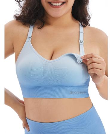 HOFISH Support Nursing Sports Bra Seamless Medium Impact Racerback Nursing Bras Pregnancy Padded Breastfeeding Bra M Nursing Sports Bra: Blue-white