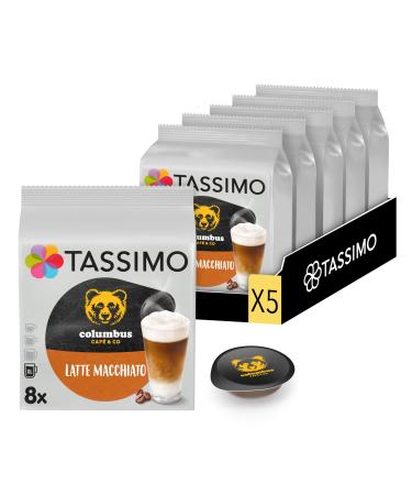 Tassimo, 40 Columbus Latte Macchiato Pods, Compatible with TASSIMO machines, 40 Latte Macchiato Milk Coffees, 5 packs of 8 pods