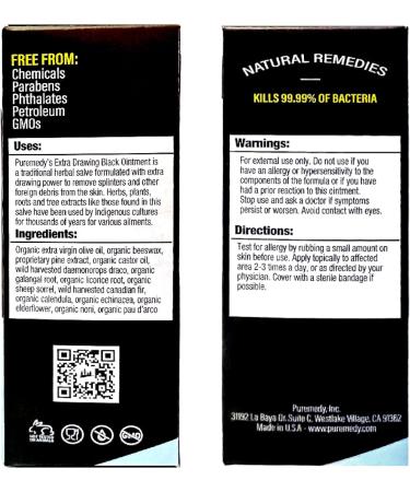 Buy Puremedy Black Drawing Ointment 0.5oz - Natural Healing Salve for Wounds Burns & Skin Irritations - Organic First Aid for All Ages & Pets - Buy Online on GoSupps.com