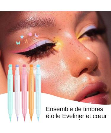 Liquid Eye Liner Pad Double Headed Liquid Eyeliner Pad - Waterproof Quick Dry & Sweat Resistant Eyeliner Pads | Colorful Wing Eye-Liners Star Moon Heart Fl - Buy Online on GoSupps.com