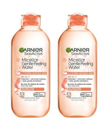 Garnier SkinActive Gentle Peeling Micellar Water with 1% PHA and Glycolic Acid Face Exfoliant Facial Cleanser and Makeup Remover 2 Pack