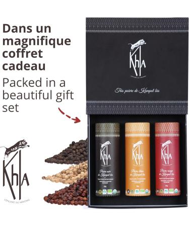 Khla 3 Kampot Peppers Gift Set - Rare Premium Black, White & Red Peppercorns - 360g total - Grinder Refill - Cooking Spices - Perfect Xmas/Birthday Gift - Origin Cambodia - Buy Online on GoSupps.com