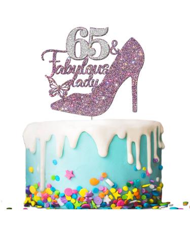 Tenhaisi Purple Sliver Glitter 65 & Fabulous Lady Cake Topper Happy 65th Birthday Party Decoration for Women Cheers to 65 Years 65th Birthday/Wedding Celebration/Anniversary Party Supplies (65)