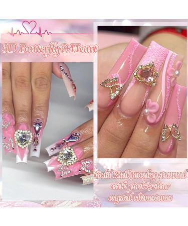 Buy RODAKY 124PCS Gold Nail Charms - 3D Butterfly Pink Crystal Heart & Bow Nail Art Jewelry for Acrylic Nails - Cute Glitter Decorations for Manicure Design - Buy Online on GoSupps.com