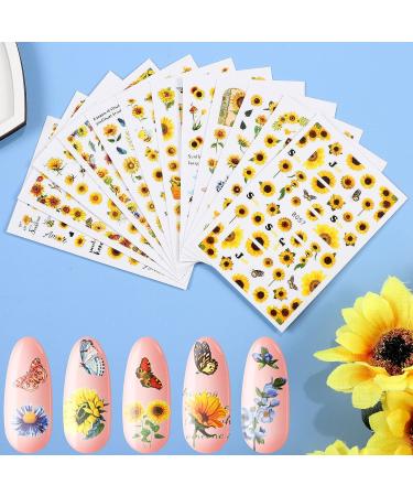 Sunflower & Butterfly Nail Art Stickers - 12 Self-Adhesive Floral Decals for Women and Girls - Buy Online on GoSupps.com